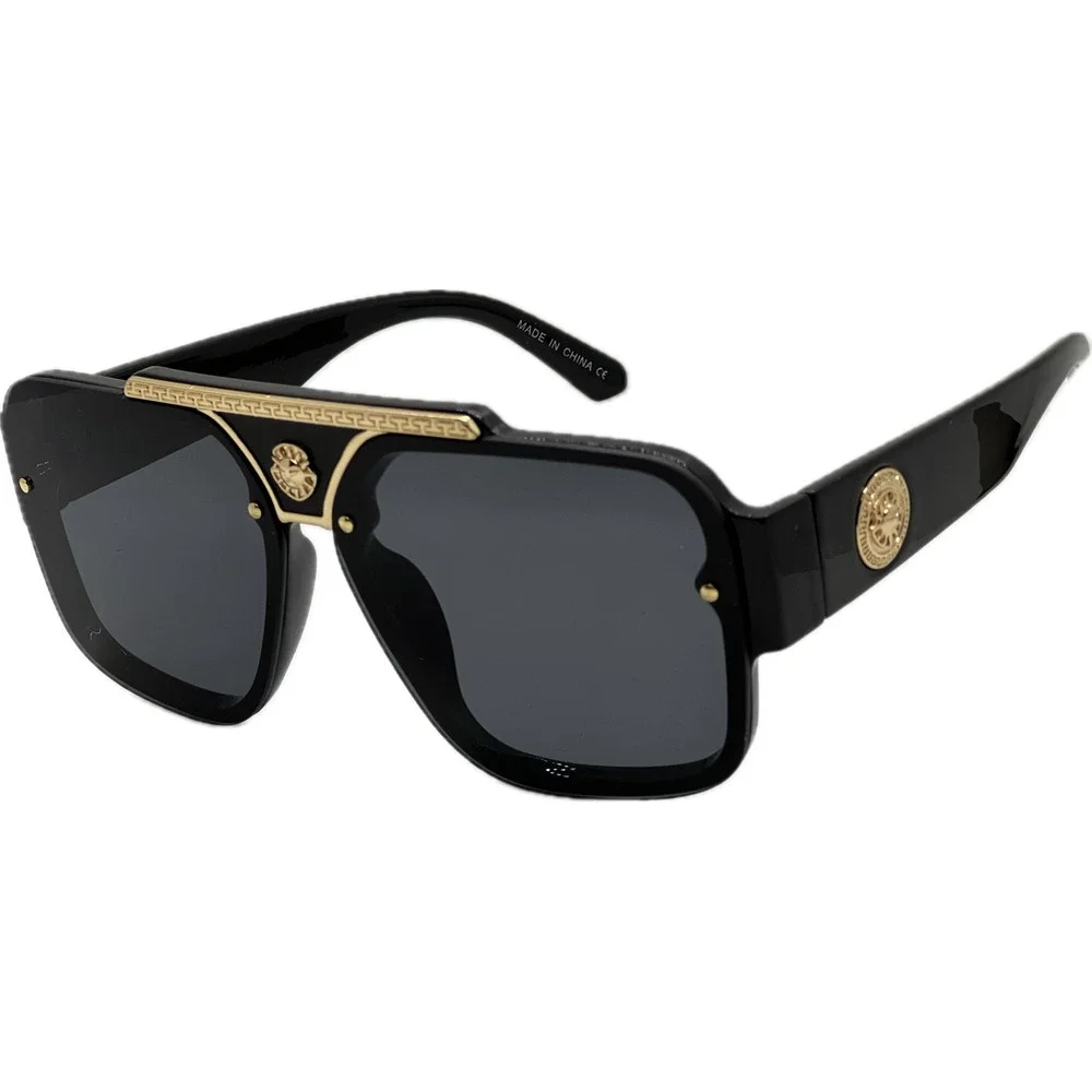 Luxury Oversized Square Sunglasses Gold Medallion Black Frame Men's Fashion 2026